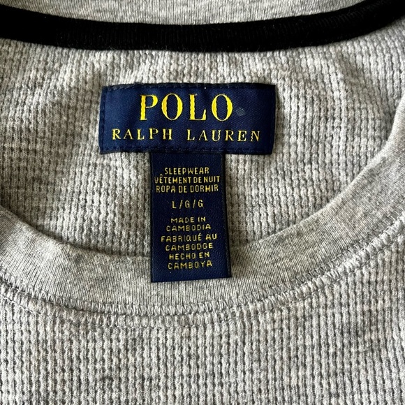 Polo Ralph Lauren Logo Thermal Waffle Knit Long Sleeve Shirt - Large - Gray - Picture 9 of 9